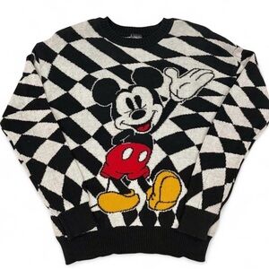 Women's‎ Disney Mickey Mouse Sweater XS Black White Checkered Knit
